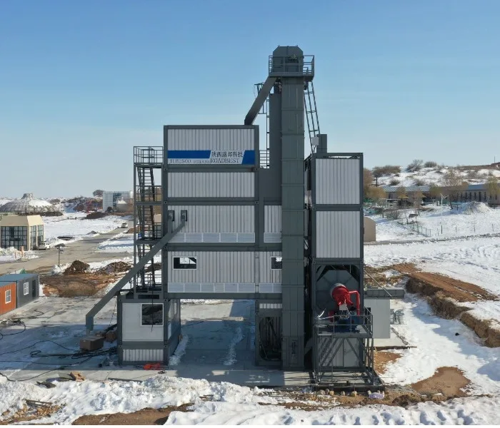 Container-type asphalt mixing plant with modular design for easy transportation and setup.
